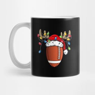 Rugby With Santa Hat Reindeer Antlers Christmas Lights Mug